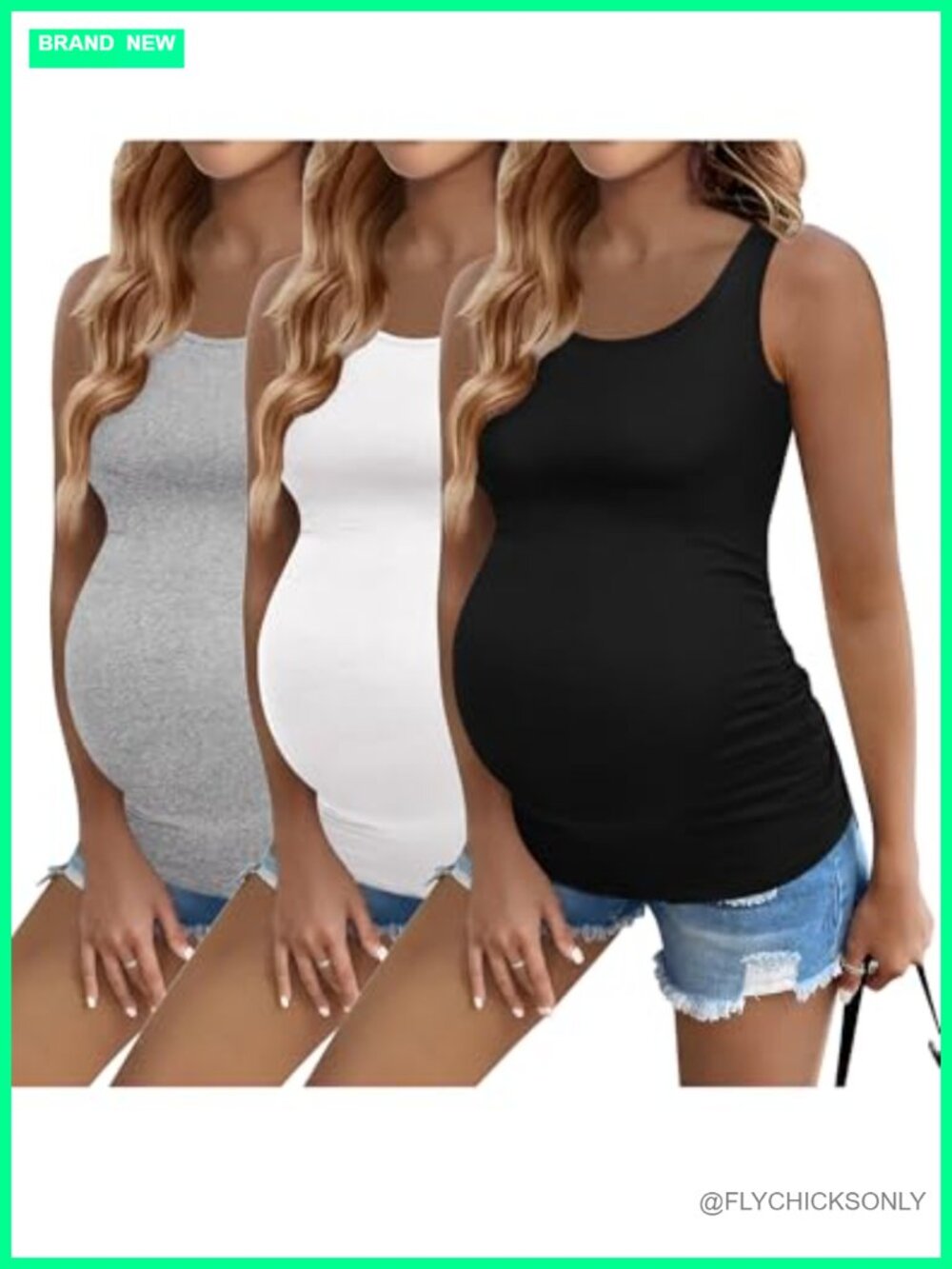 Maternity Tank Tops 3-Pack Ruched Side Sleeveless Pregnancy Shirts
